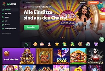 Die Startseite des SlotHunter Casinos.