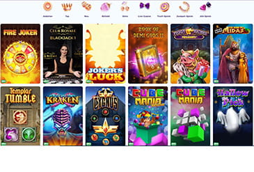 Die Startseite des Slots Palace Casinos.