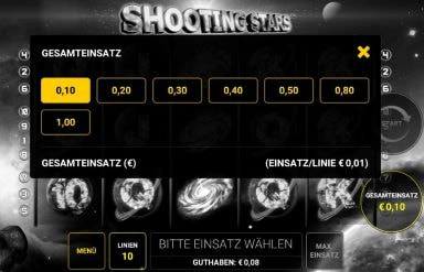 Spieleinstellungen bei Shooting Stars.