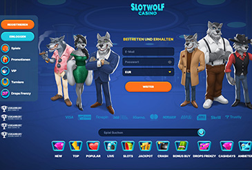 Die Startseite im Slotwolf Casino.