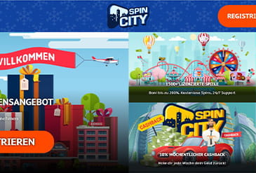 Die Startseite des Casinoportals von Spin.City.