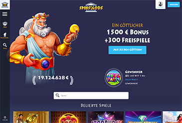 Die Homepage von Spins Gods