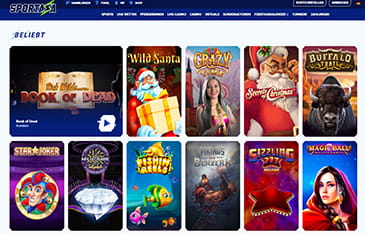 Die Startseite des Sportaza mit den Logos einiger beliebter Spiele.