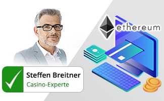 Das Ethereum Logo mit einem Foto von Steffen Breitner daneben.