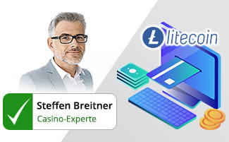 Das Litecoin Logo mit einem Foto von Steffen Breitner.