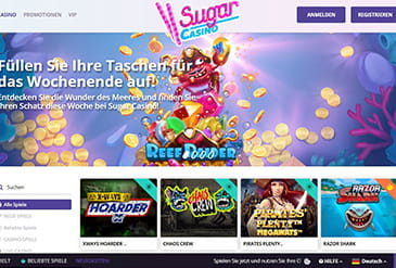 Die Homepage des Sugar Casino mit einer Casino Aktion.