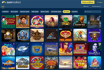 Die Spielauswahl im Sunmaker