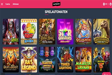 Eine kleine Auswahl von Spielautomaten im Supremo Casino.