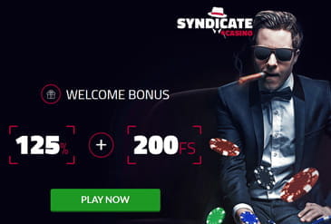 Die Startseite des Syndicate Casinos mit dem aktuellen Bonusangebot.