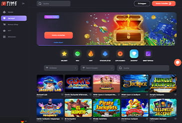 Die Startseite des Time2Spins Online Portals.