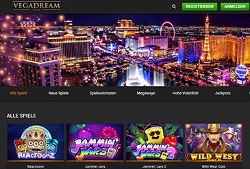 Die Startseite des Casinoportals von Vegadream.
