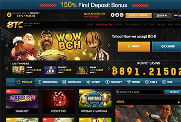 Homepage vom BTC-Casino