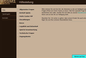 Vorschaubild Support Osiris Casino