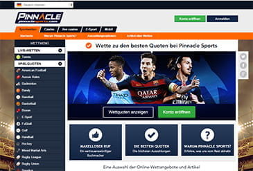 Auf der Startseite von Pinnacle Sports findet man sämtliche Sportarten