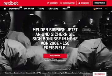 Die Startseite des Anbieters Redbet.