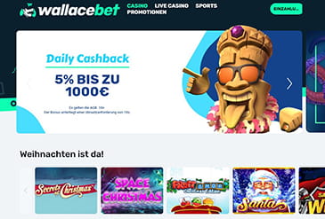 Die Casino Seite von Wallacebet mit einigen Spielen und aktuellen Casino Aktionen.