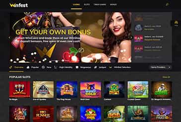 Die Startseite der Spielothek Winfest.