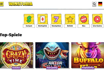 Die Startseite des Winstoria Online Casinos.