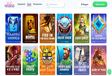 Vorschau Wisho Casino Spielauswahl.