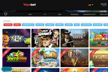 Die Spielauswahl der Hersteller NetEnt und Play'n GO im Yourbet Casino.