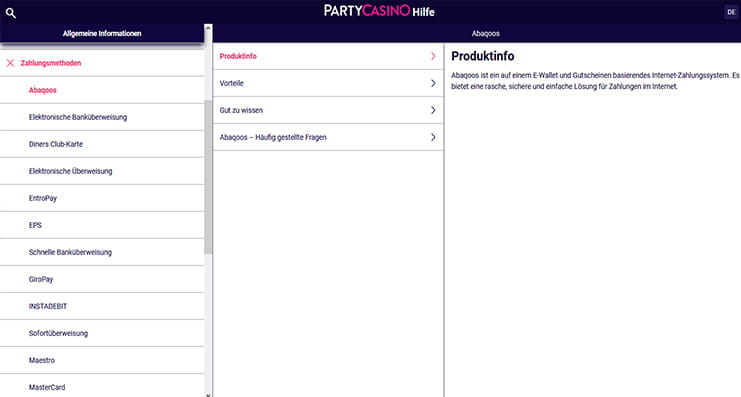 Einzahlungsoptionen im PartyCasino
