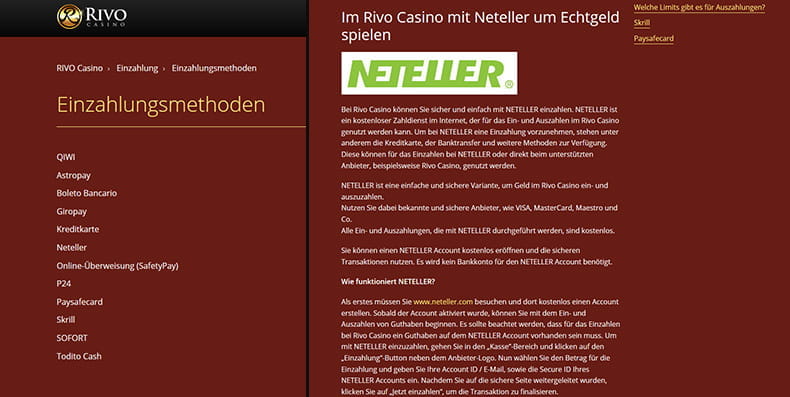 Übersicht über die Zahlungsmethoden im RIVO Casino