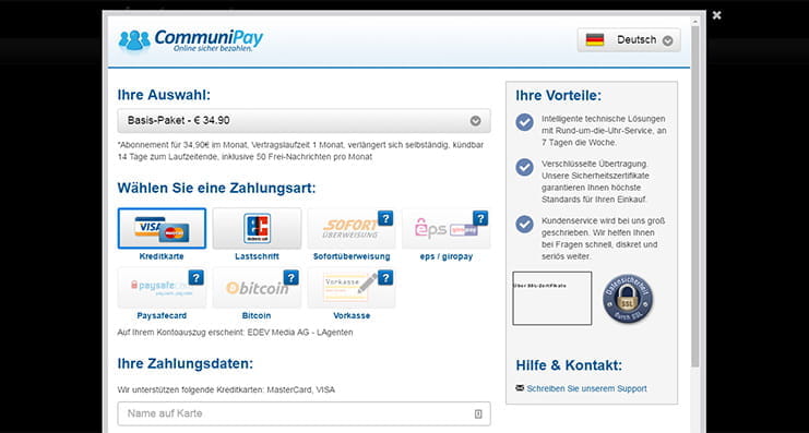 Zahlungsmöglichkeiten von Lustagenten.com