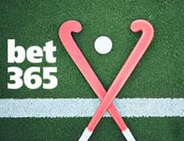 Das Logo von Bet365 and a Feldhockey scene.