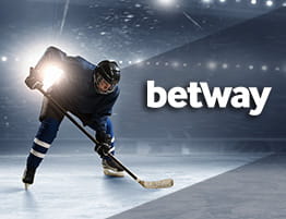 Das Logo von Betway und eine Szene aus einem Eishockey-Spiel.