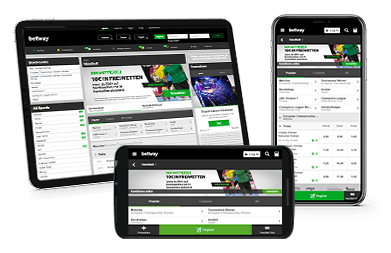 Das Sportwetten Angebot von Betway auf verschiedenen mobilen Geräten.