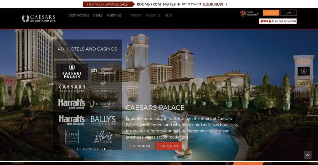 Die Webseite von Caesars Entertainment.