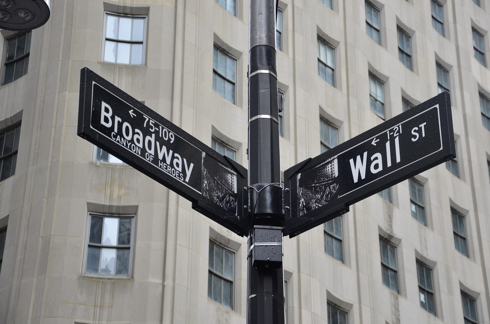 Broadway, Ecke Wall Street in New York.