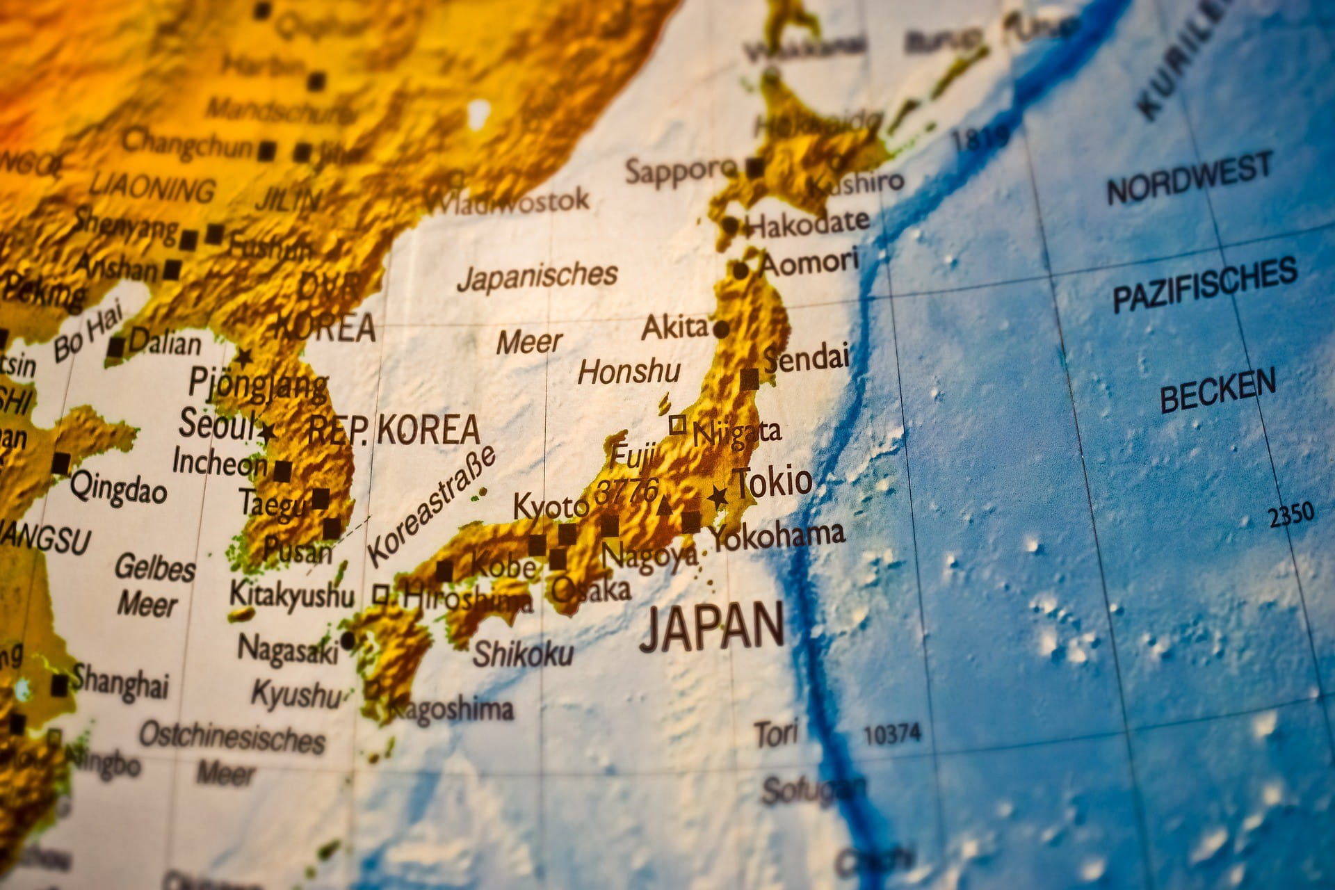 Im Ausschnitt einer Landkarte ist Asien mit Korea zu sehen.