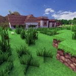 Eine typische Landschaft aus dem Videospiel Minecraft.