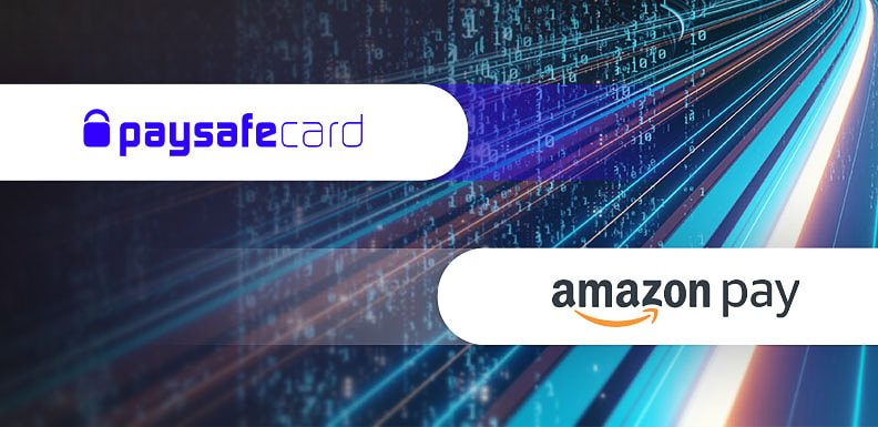 Das paysafecard Logo & das Amazon Pay Logo nebeneinander.
