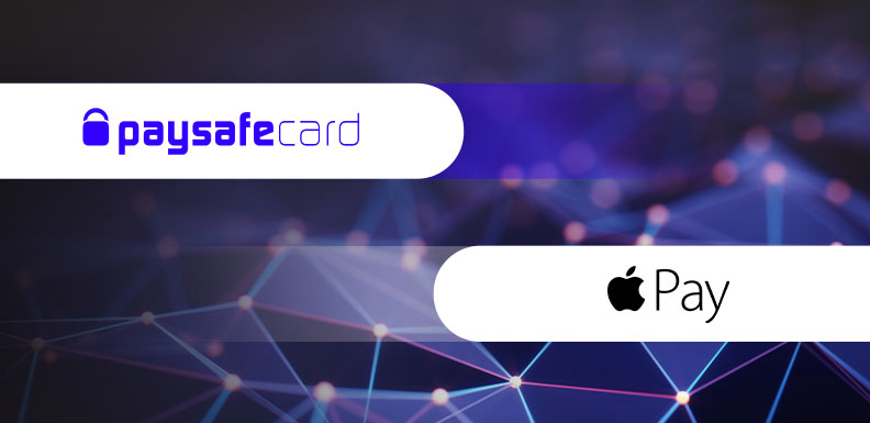 Das paysafecard Logo und das Apple Pay Logo nebeneinander.