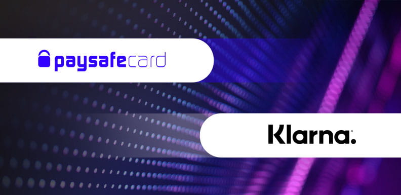 Das Paysafecard Logo und das Klarna Logo nebeneinander.