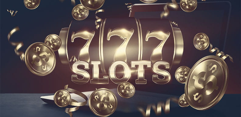 Eine Slot-Walze mit der Glückszahl 7 und vielen Spielchips drumherum.