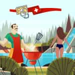 Eine animierte Figur grillt im Freien, eine andere ist nackt in der Natur, darüber die Schweizer Flagge.