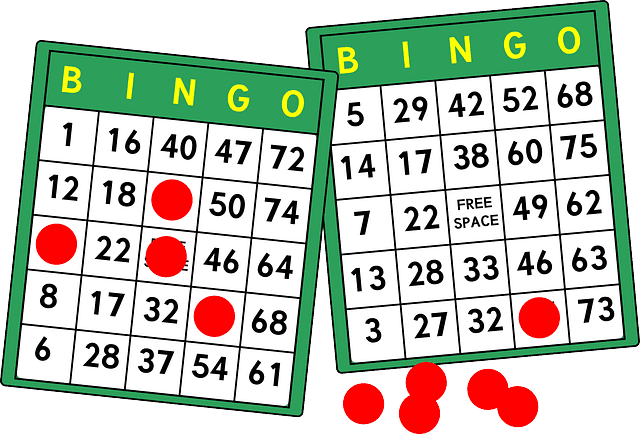Zwei Bingokarten liegen nebeneinander und wurden mit ein paar roten Punkten belegt.