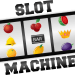 Ein animierter Spielautomat mit den bekannten und beliebten Glücksspielsymbolen wie Früchte und Krone.
