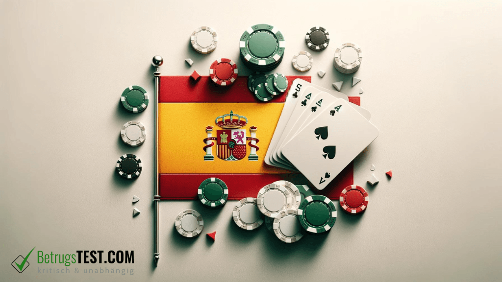 Spanische Flagge mit Glücksspielelementen - Erstellt mit AI durch Betrugstest Prompt.