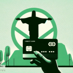Hand mit Kreditkarte vor dem Wahrzeichnen Brasiliens - Erstellt mit AI durch Betrugstest Prompt.