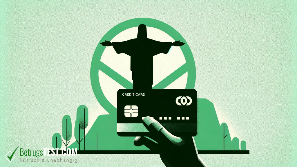 Hand mit Kreditkarte vor dem Wahrzeichnen Brasiliens - Erstellt mit AI durch Betrugstest Prompt.