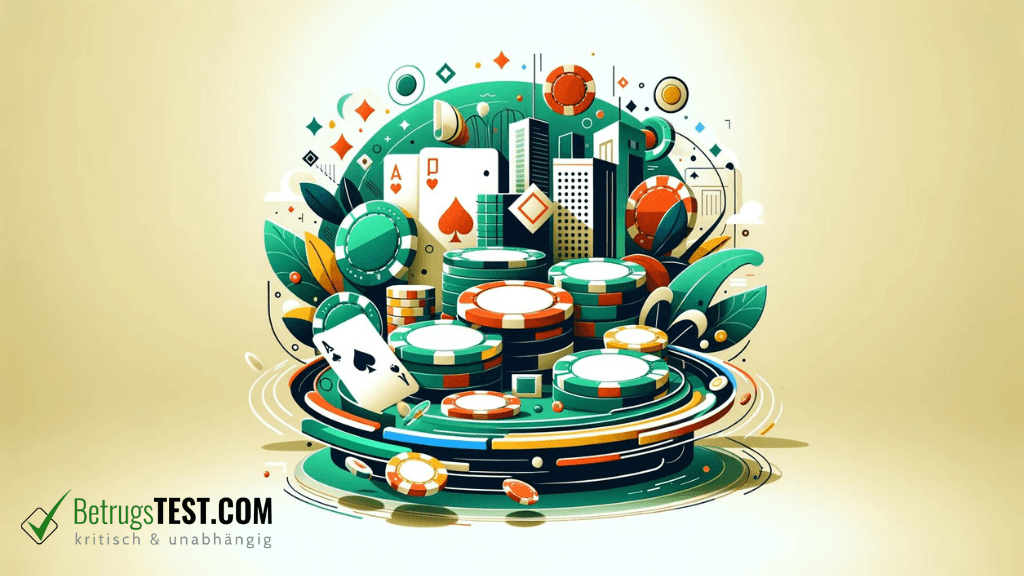 Pokerchips und Pokerkarten als symbolische Darstellung für ein Poker Festival - Erstellt mit AI durch Betrugstest Prompt.