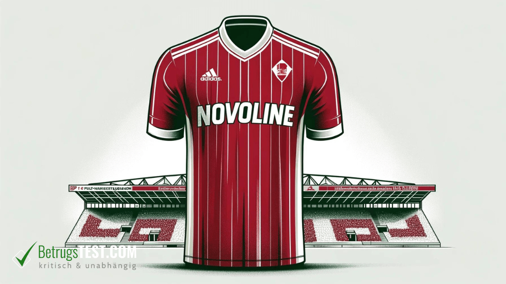 Fußballtrikot mit großem Novoline Schriftzug - Erstellt mit AI durch Betrugstest Prompt.