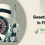 Roulette-Kessel, Spielchips und Spielkarten vor einer finnischen Flagge - Erstellt mit AI durch Betrugstest Prompt.