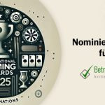 Minimalistische Illustration für die Nominierungen der International Gaming Awards 2025, mit einer stilisierten Gaming-Trophäe - Erstellt mit AI durch Betrugstest Prompt.