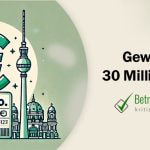 Illustration zur Feier eines Lotto-Jackpot-Gewinners in Berlin, mit einem großen Euro-Symbol und der Zahl '30 Mio.' - Erstellt mit AI durch Betrugstest Prompt.