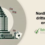 Darstllung eines Casinogebäudes mit Flaggen von Nordkorea - Erstellt mit AI durch Betrugstest Prompt.